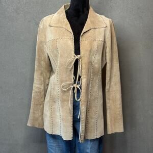 Wet Seal 100% Genuine Leather Lace Up Jacket L Tan Boho Y2K